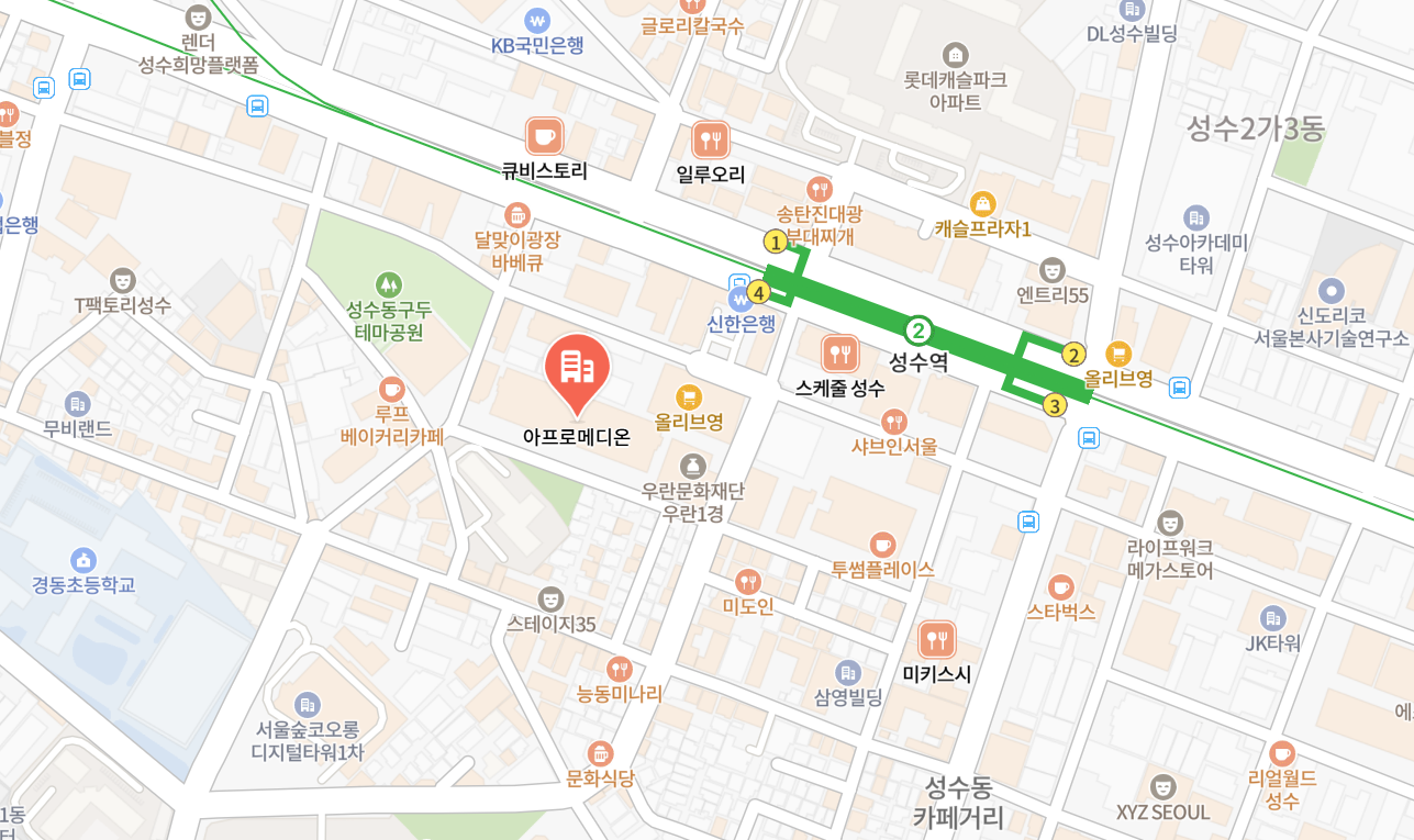 성수역 현대테라스타워 주변 지도 및 위치 표시